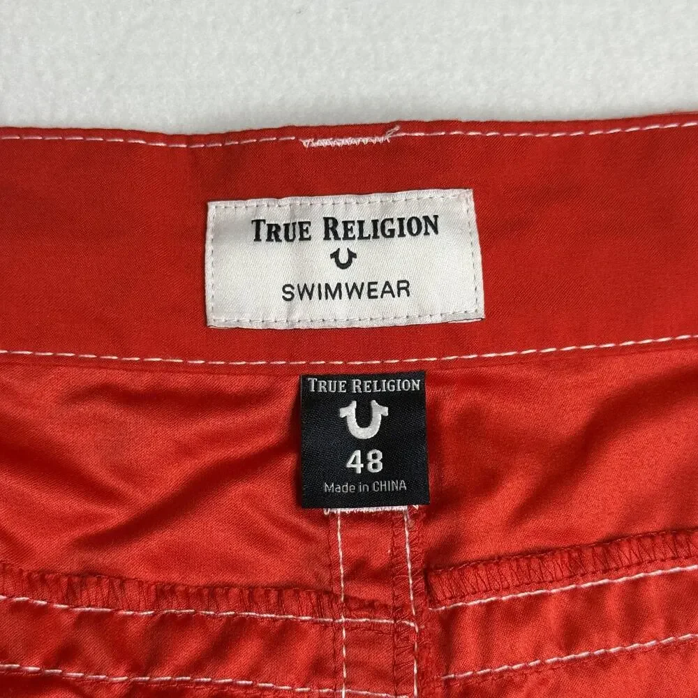 True Religion Swim Shorts Mens 48 Red Bermuda Quick Dry Lined 12